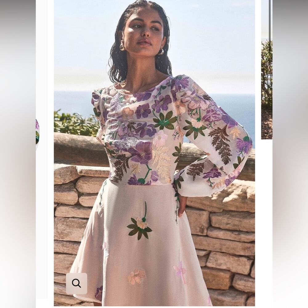 elliatt venetian floral embroidered long sleeve fit & flare mini dress small - Picture 2 of 7